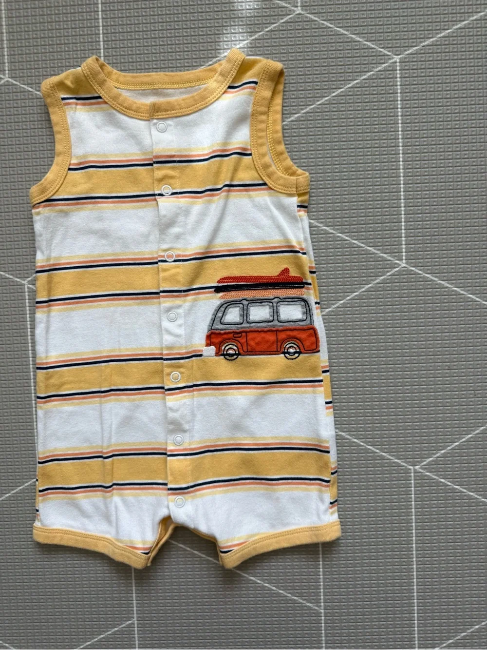 Carters|Baby boy/toddler yellow striped sleeveless romper,surf van patch•••18M